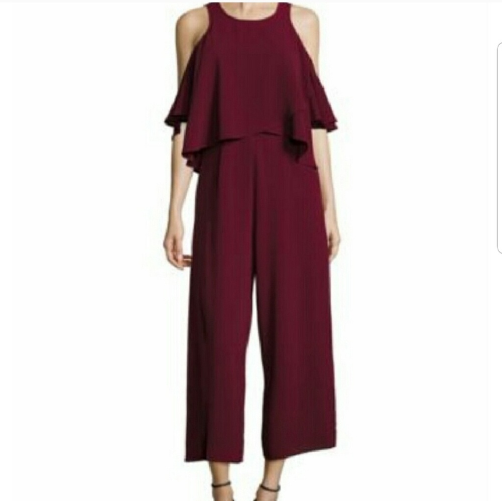 Burgundy off shoulder Jumpsuit